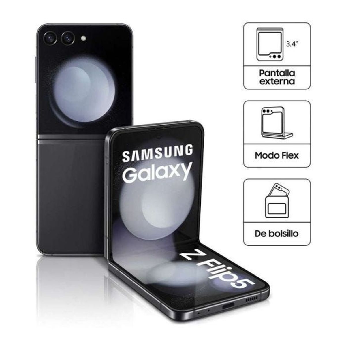 SAMSUNG - Celular 5G Samsung Galaxy Z Flip5 8GB 512GB 50mp Graphite