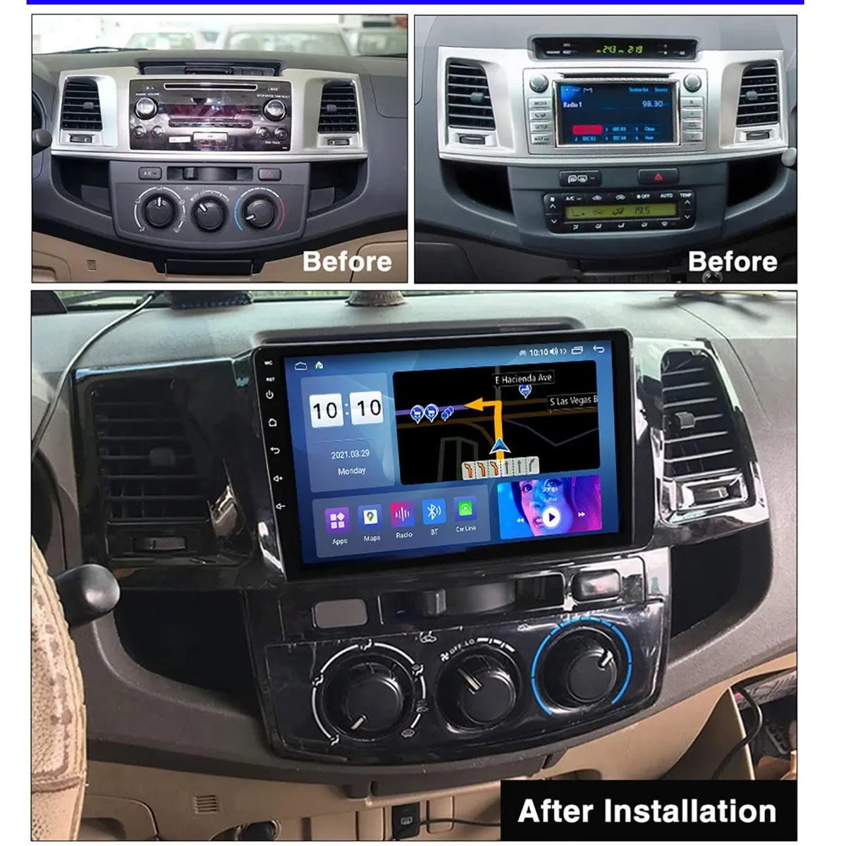 GENERICO - Autoradio Android Pantalla Toyota Hilux 2004-2011 Carplay +Auto 4GB +64GB