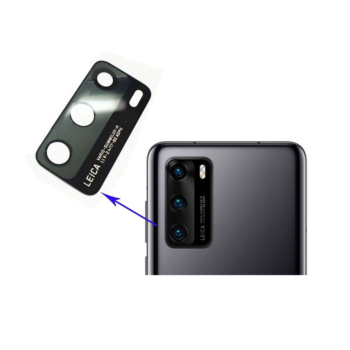 GENERICO - Repuesto Vidrio Camara Trasera HUAWEI P40 - Negro