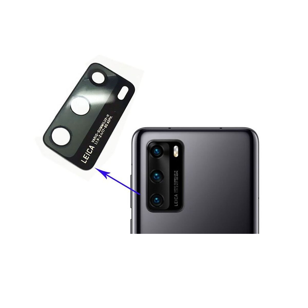 GENERICO - Repuesto Vidrio Camara Trasera HUAWEI P40 - Negro