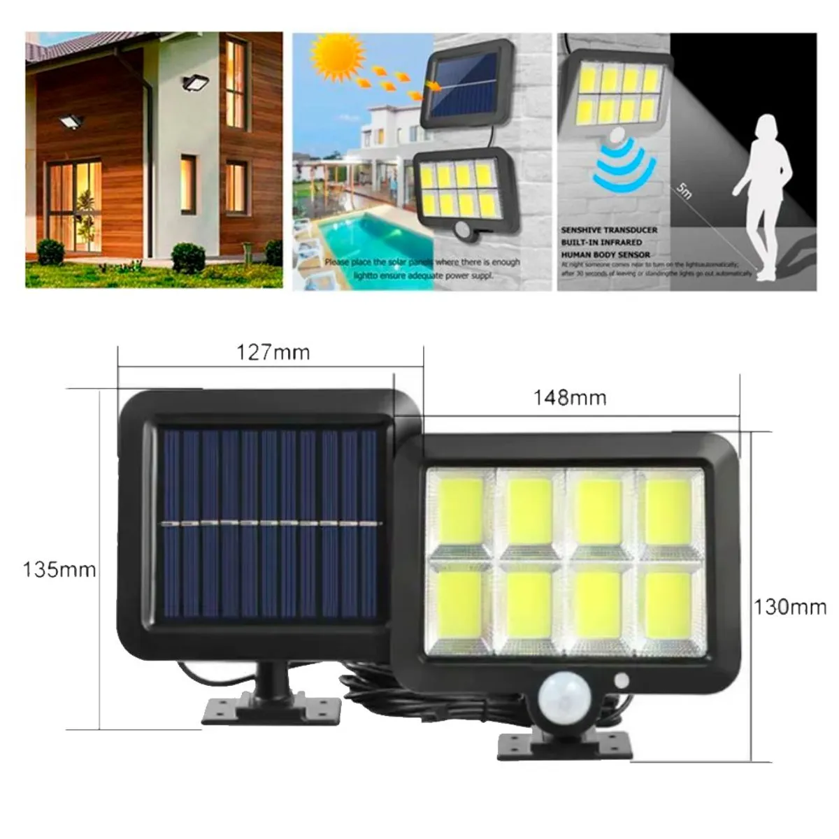 GENERICO - Lampara Panel LED solar para exteriores 8 Celdas de Luz