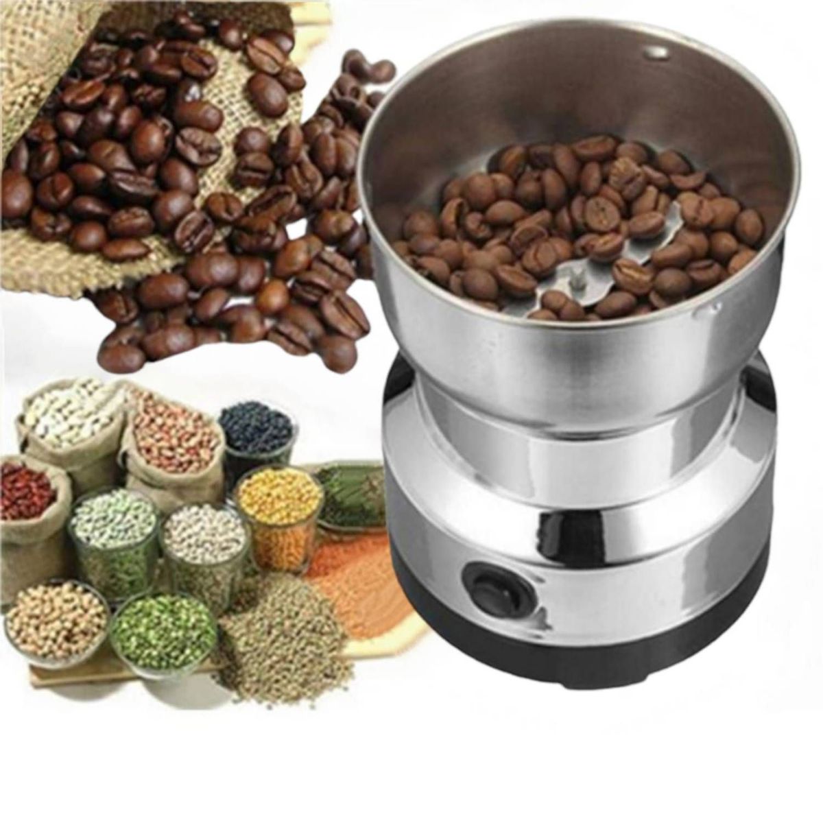 GENERICO - Mini Molinillo de Acero Inoxidable Electrico Silver 150watts 300ml