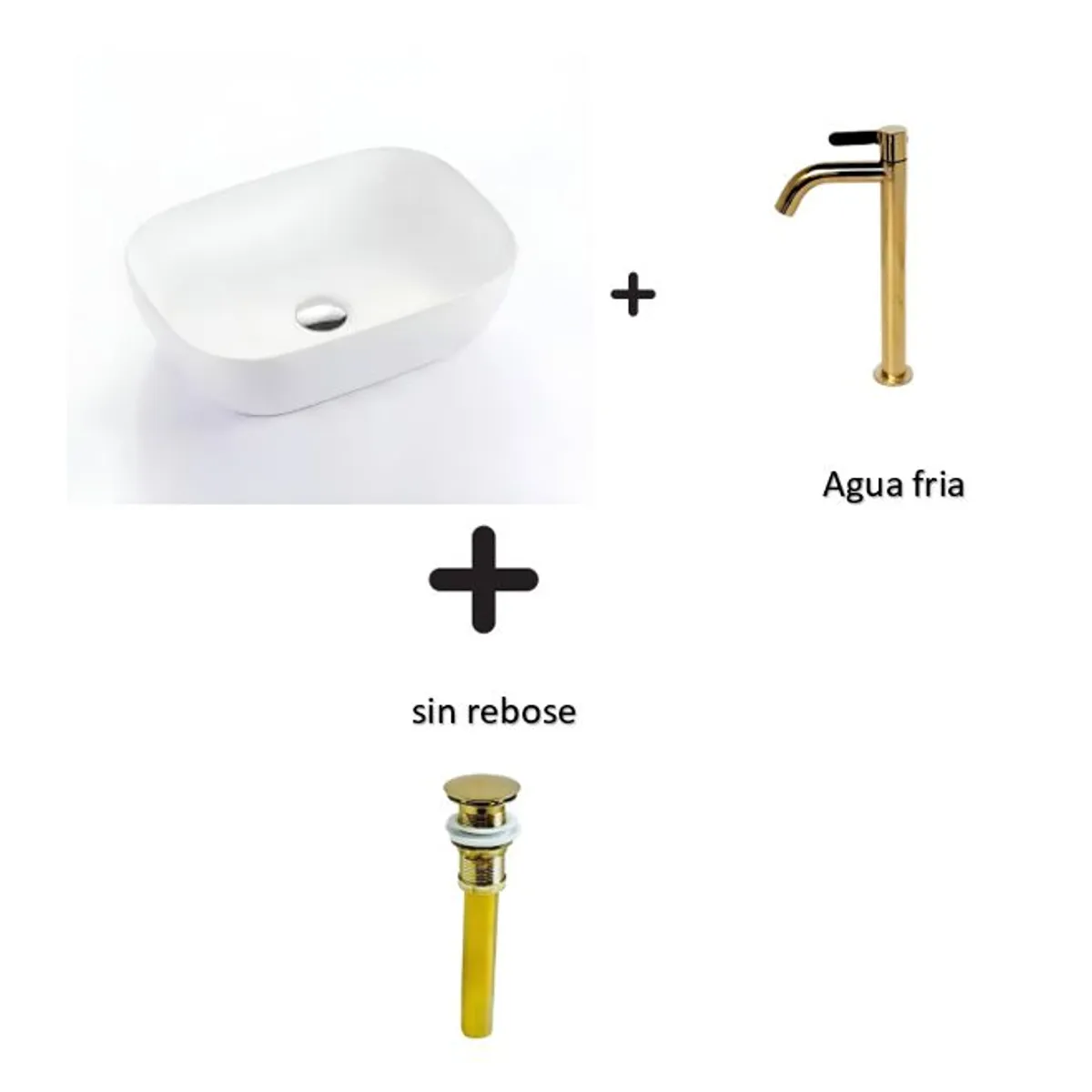 GENERICO - COMBO DE LAVATORIO RECTANGULAR MAS GRIFERIA  AGUA FRIA  y DESAGUE