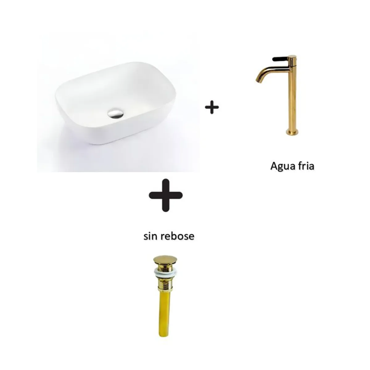 GENERICO - COMBO DE LAVATORIO RECTANGULAR MAS GRIFERIA  AGUA FRIA  y DESAGUE