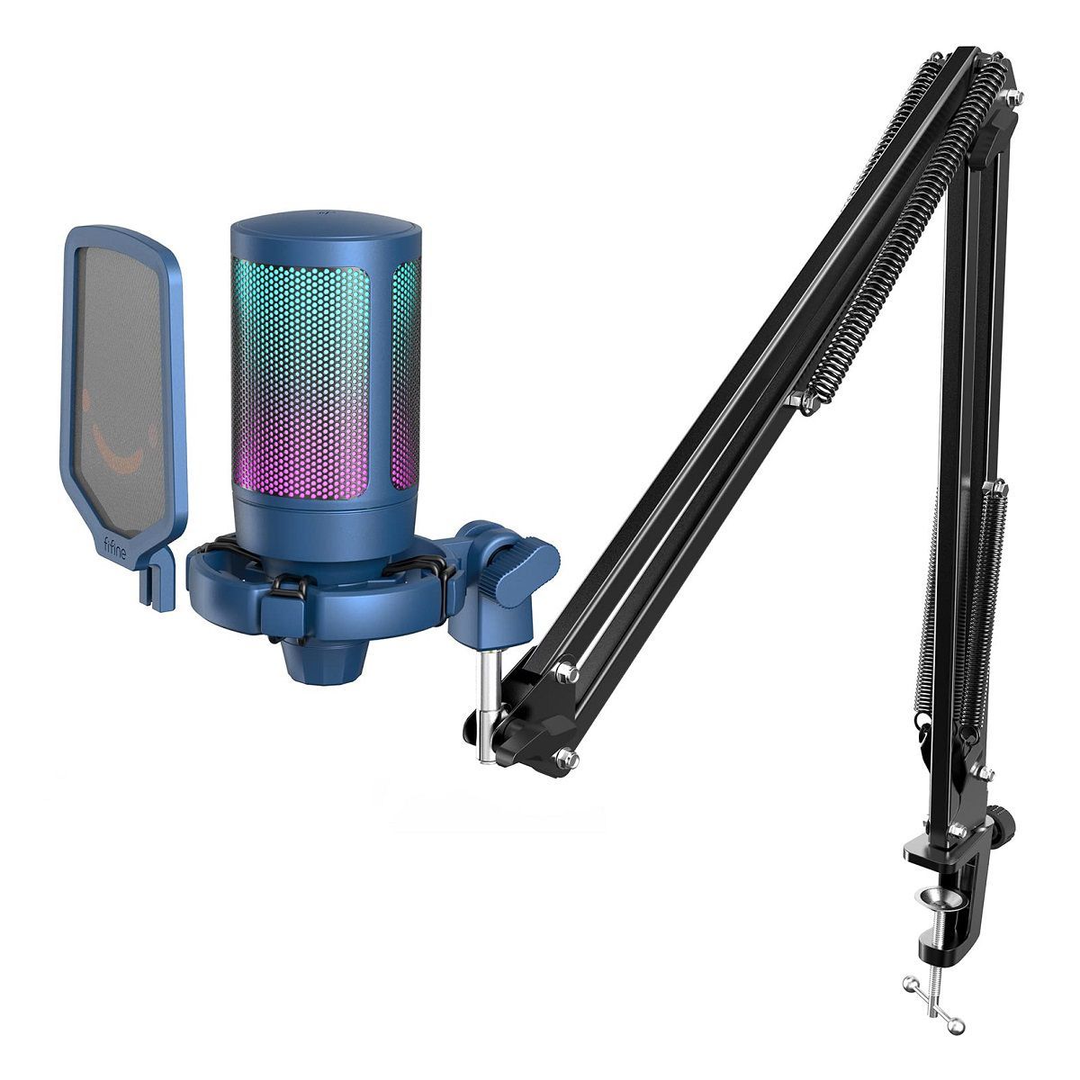 FIFINE - Fifine - Micrófono Ampligame A6T RGB incluye Brazo - Blue
