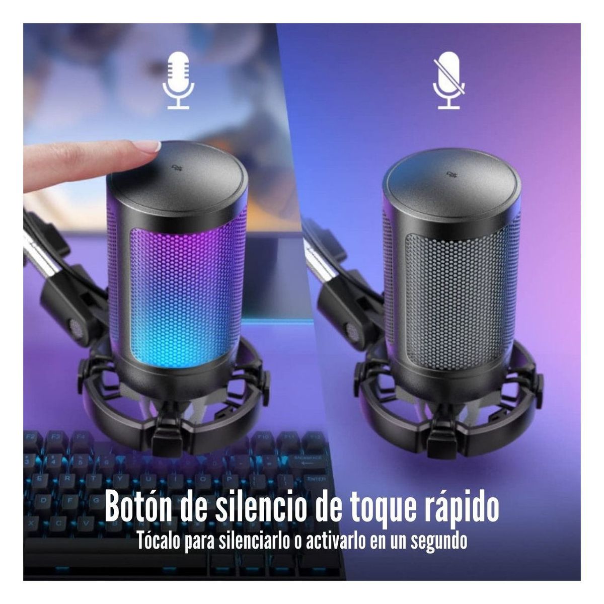 FIFINE - Fifine - Micrófono Ampligame A6T RGB incluye Brazo - Blue
