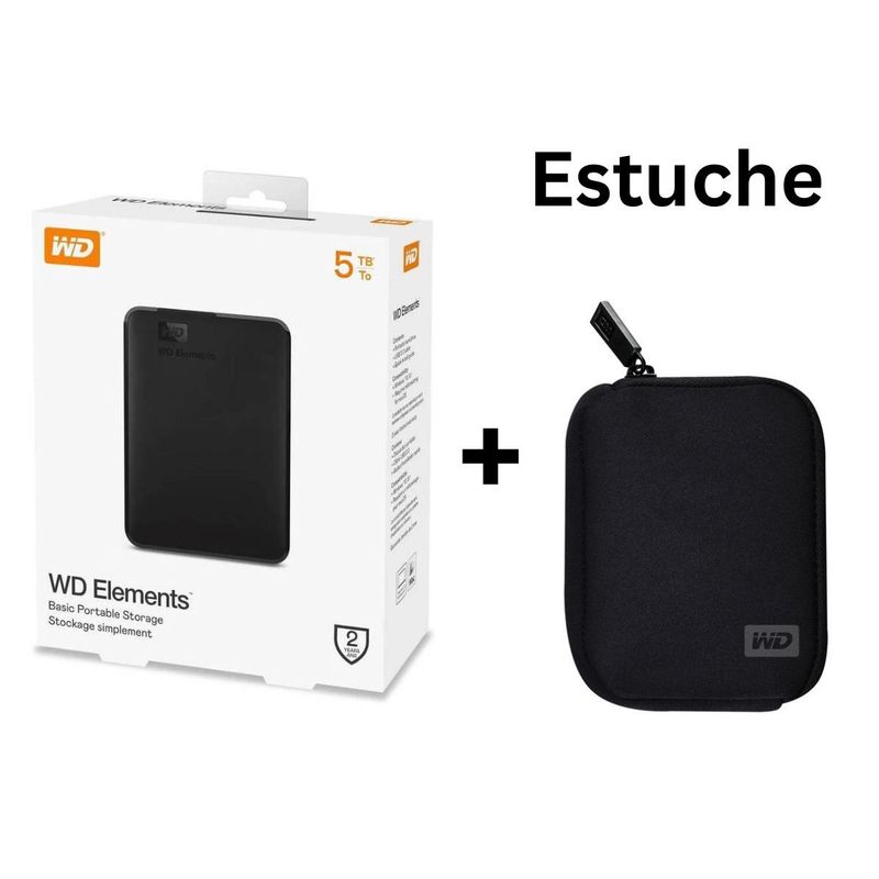 WESTERN DIGITAL - DISCO DURO EXTERNO 5 TB WESTERN DIGITAL ELEMENTS + ESTUCHE FUNDA WD