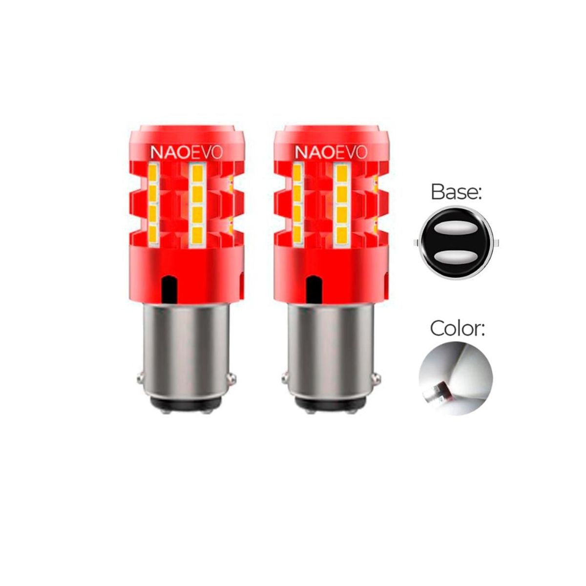 NAOEVO - Led Señal P21/5W 1157 CANBUS Luz Blanca 2500LM NAOEVO