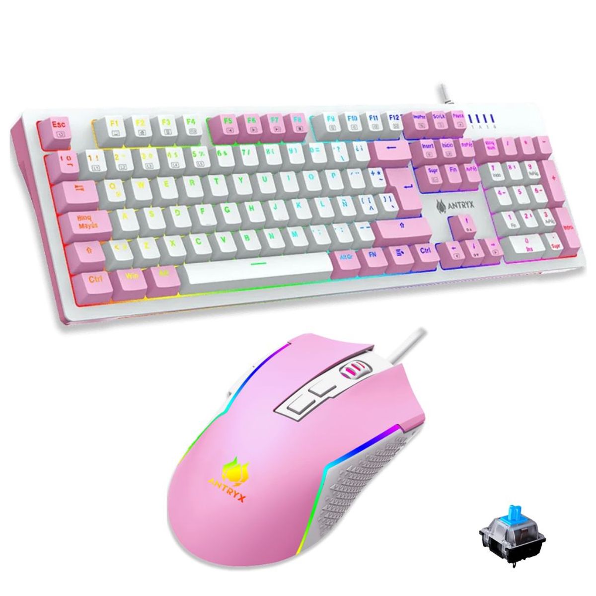ANTRYX - COMBO GAMER PINK TECLADO MECANICO  MOUSE ANTRYX GC-5400 SWITCH AZUL