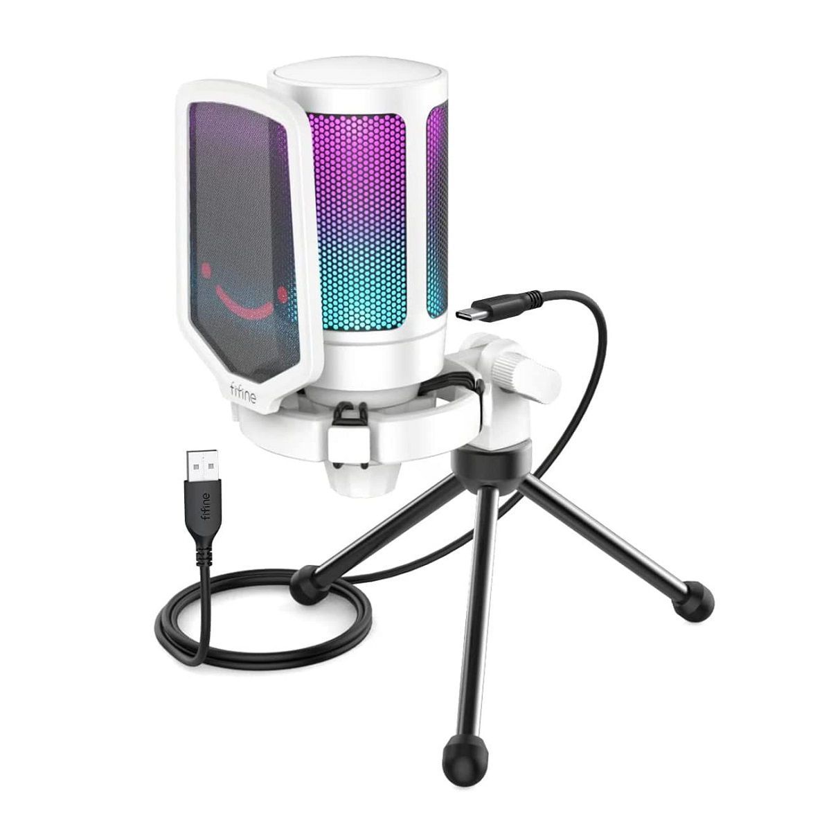 FIFINE - Fifine - Micrófono Ampligame A6V RGB USB Cardioide - White