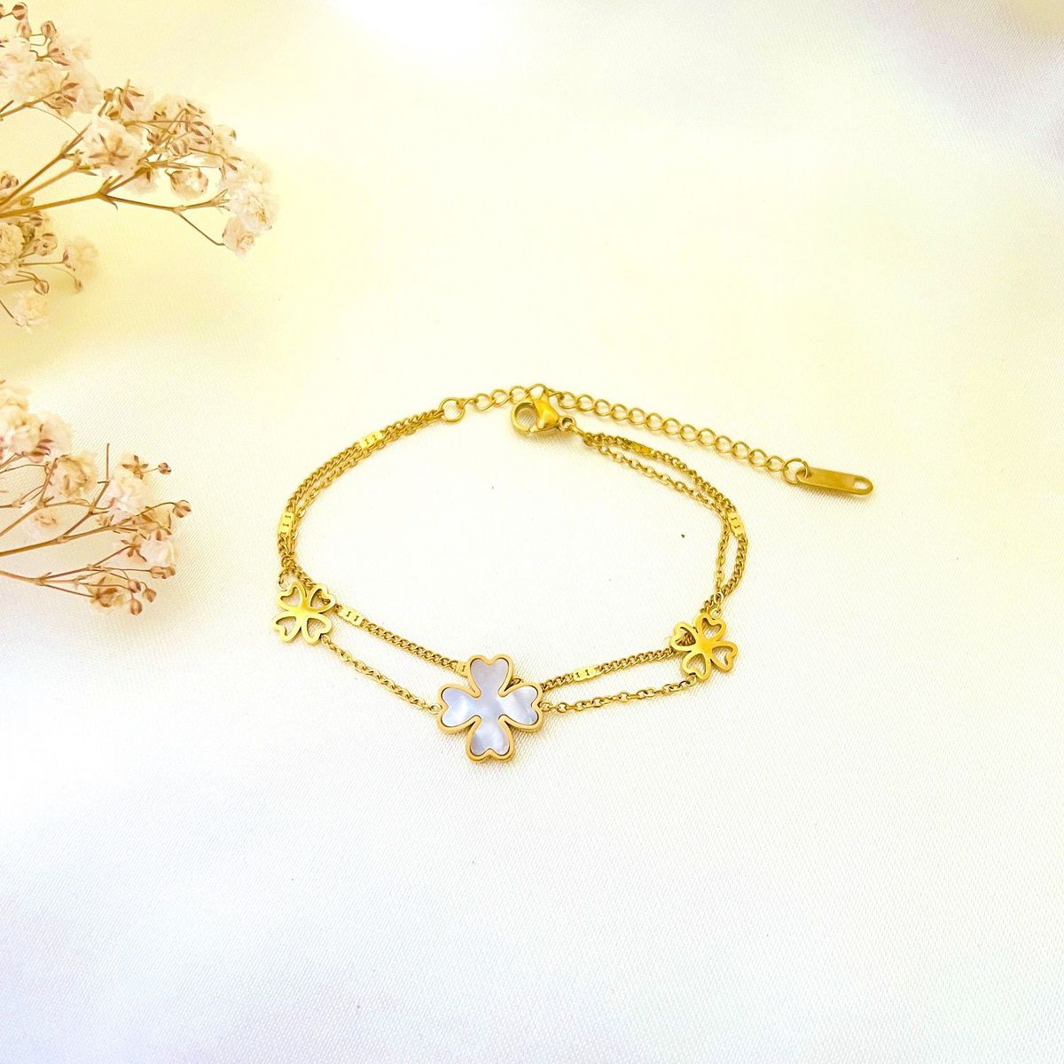 GENERICO - Pulsera de Acero Doble con Tréboles