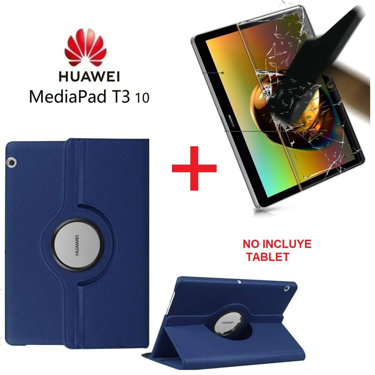 GENERICO - Funda + Mica de Vidrio para Huawei MediaPad T3 10 Case Giratoria 360°