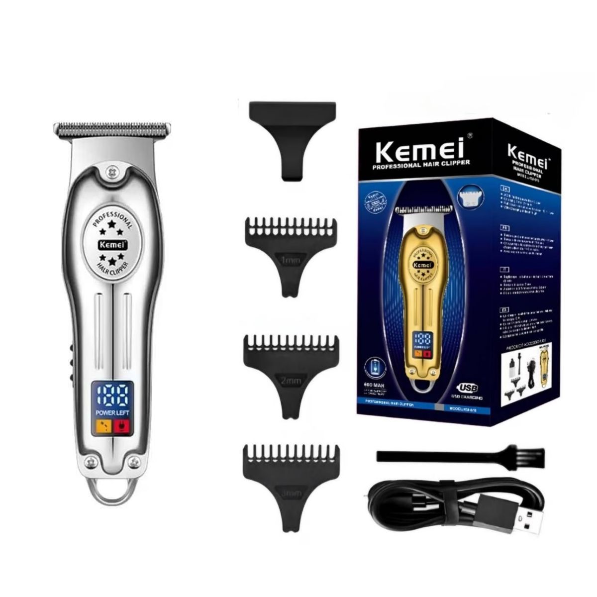 KEMEI - KEMEI Cortadora de Cabello Trimmer con Guias Recortapelo KM-678