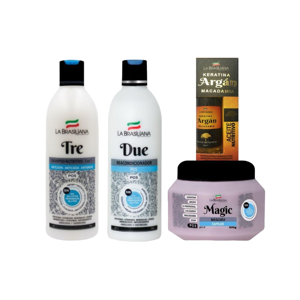 LA BRASILIANA - Pack La Brasiliana - TRE + DUE + MAGIC POS 500 gr. + Aceite de Argán