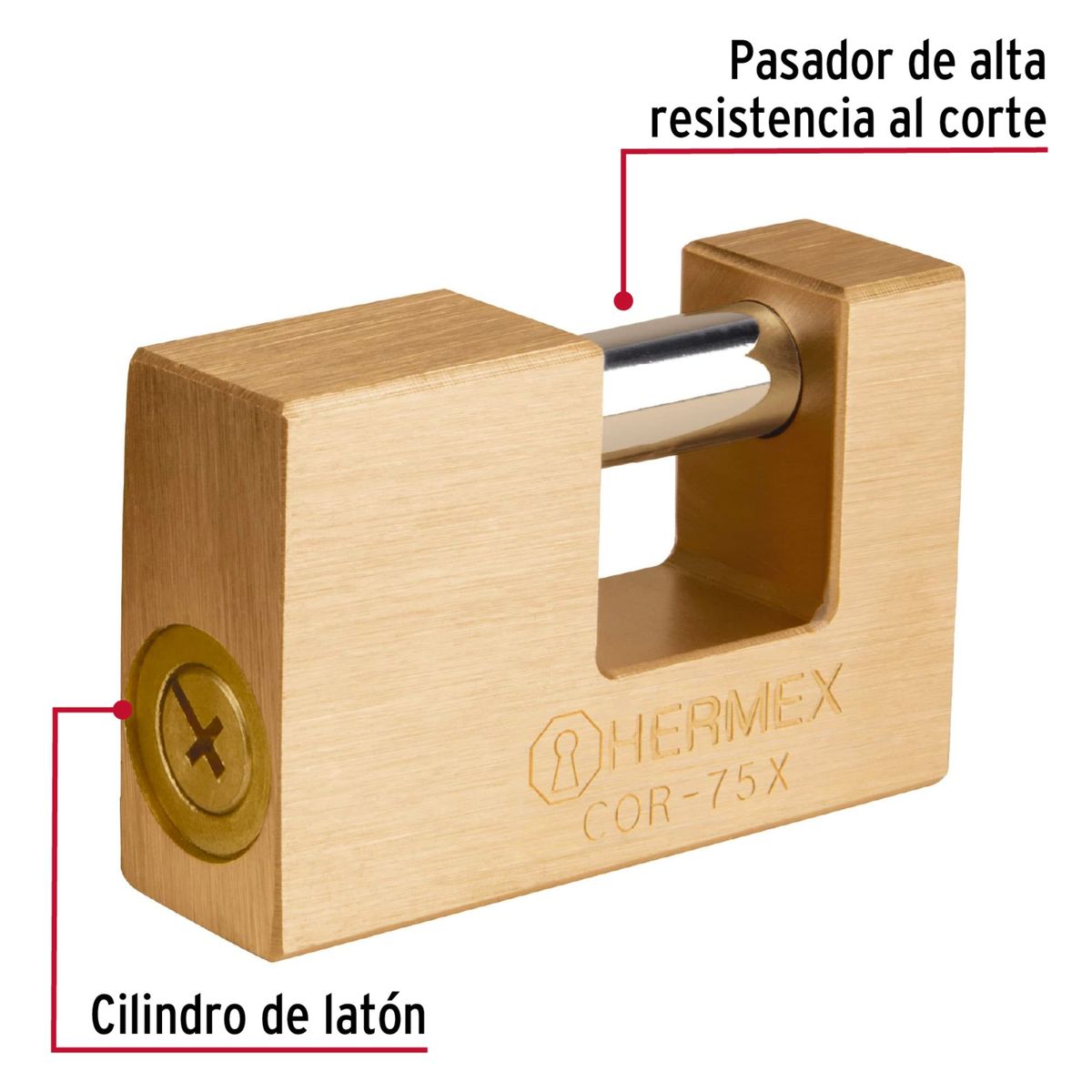 HERMEX - Candado antipalanca 75mm cuerpo de latón llave tetra