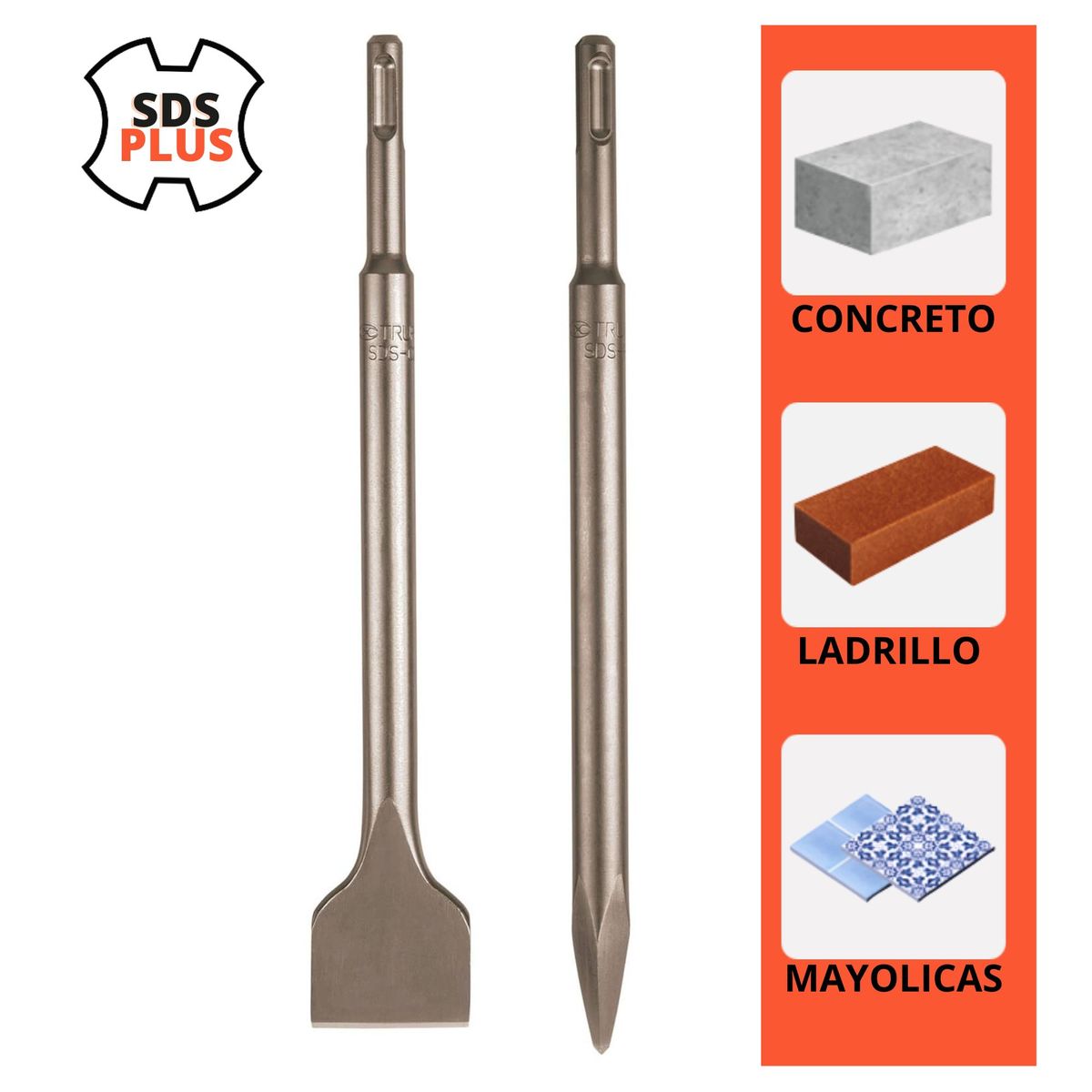 TRUPER - CINCEL PLANO Y PUNTA 1-12 x 10 PARA ROTOMARTILLO SDS PLUS TRUPER