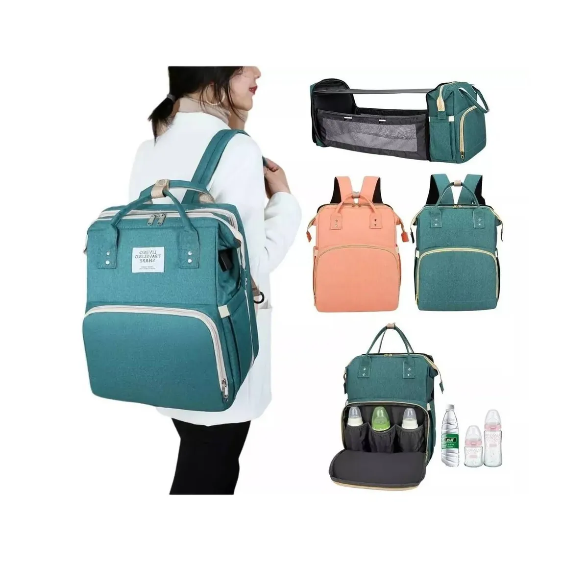 GENERICO - Pañalera Mochila Bebe Cambiador Cuna Convertible 3 en 1