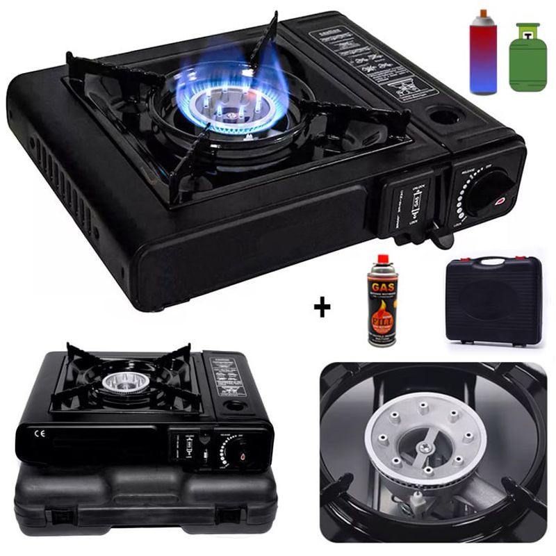 GENERICO - cocina a gas portatil 1 hornilla 2 en 1 + gas 480ml camping