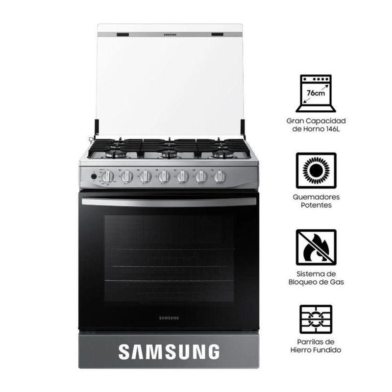 SAMSUNG - Cocina a Gas SAMSUNG 6 hornillas Silver Look NX52T3310PV