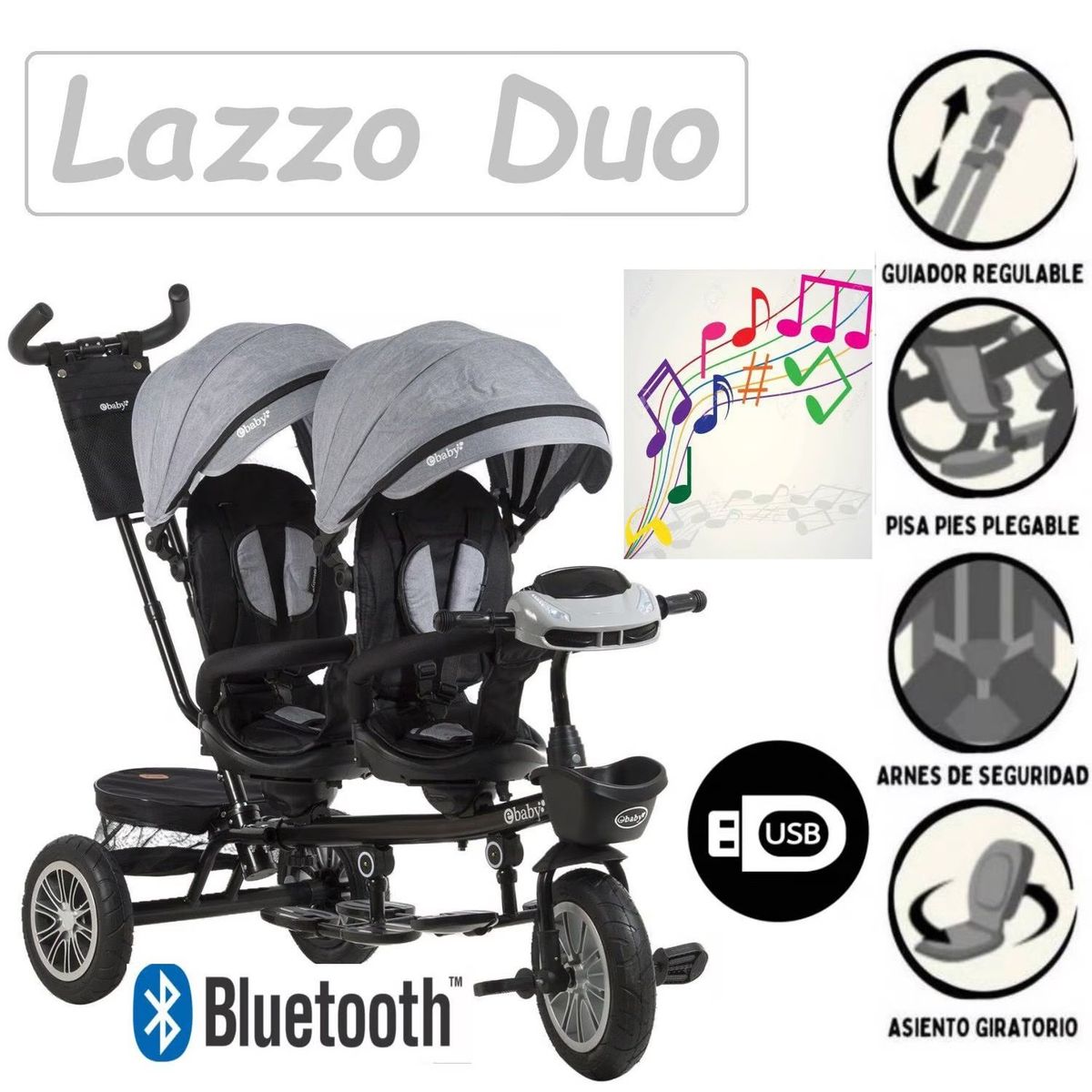 EBABY - Ebaby Triciclo Mellicero Lazzo Duo  EB302 Gris