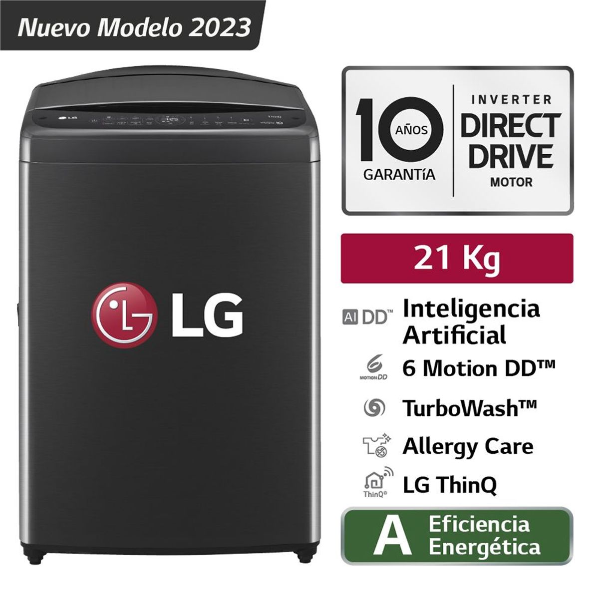 LG - LAVADORA LG 21KG AI DD WT21PBVS6 NEGRO