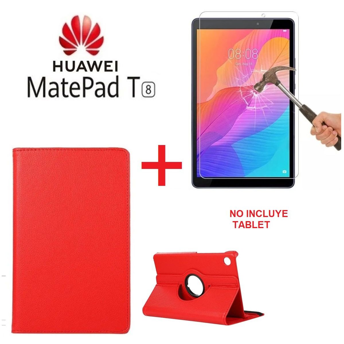 GENERICO - Funda & Mica de Vidrio para Huawei MatePad T8 80 Case Giratoria 360°