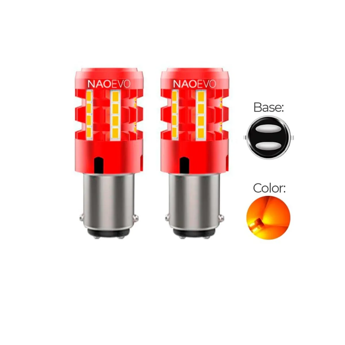 NAOEVO - Led Señal P21/5W 1157 CANBUS Luz Ámbar 2500LM NAOEVO