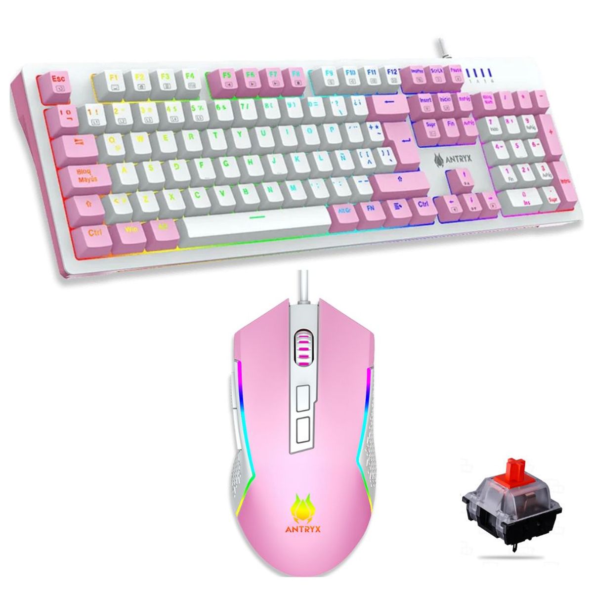 ANTRYX - COMBO GAMER PINK TECLADO MECANICO  MOUSE ANTRYX GC-5400 SWITCH ROJO