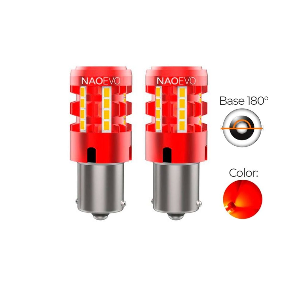 NAOEVO - Led Señal P21W BA15S CANBUS Luz Roja 2500LM NAOEVO