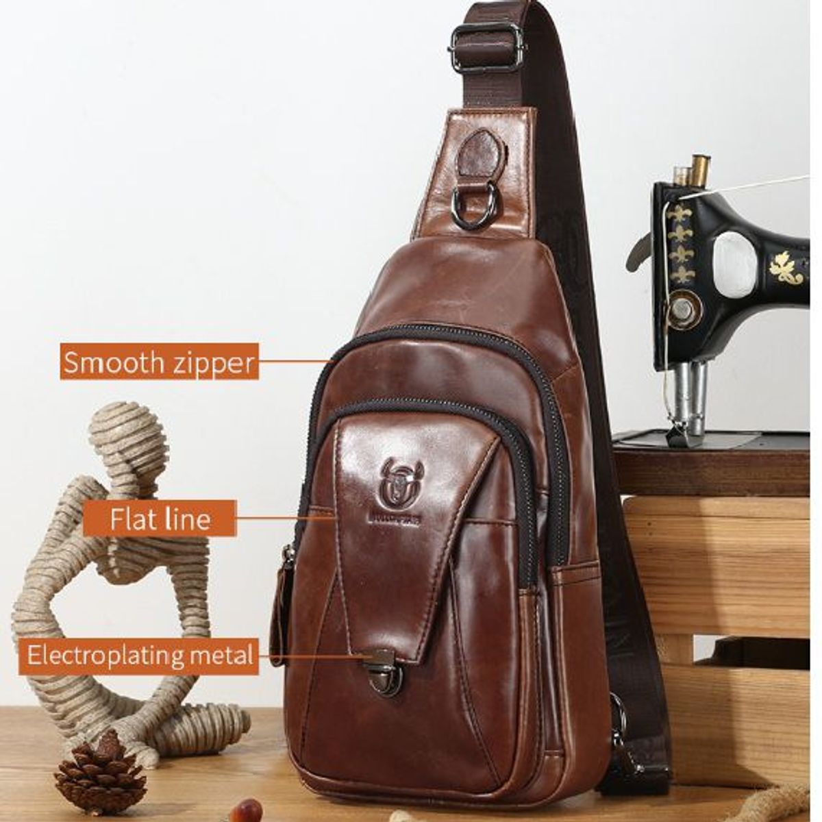 BULLCAPTAIN - Morral Pechera Crossbody de cuero genuino Bullcaptain Marron - Hombres