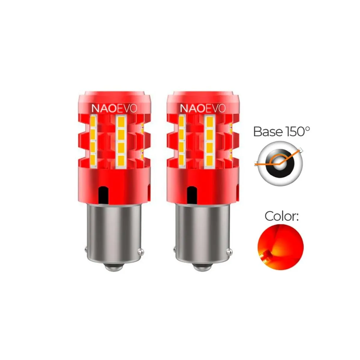 NAOEVO - Led Señal PY21W BAU15S CANBUS Luz Roja 2500LM NAOEVO