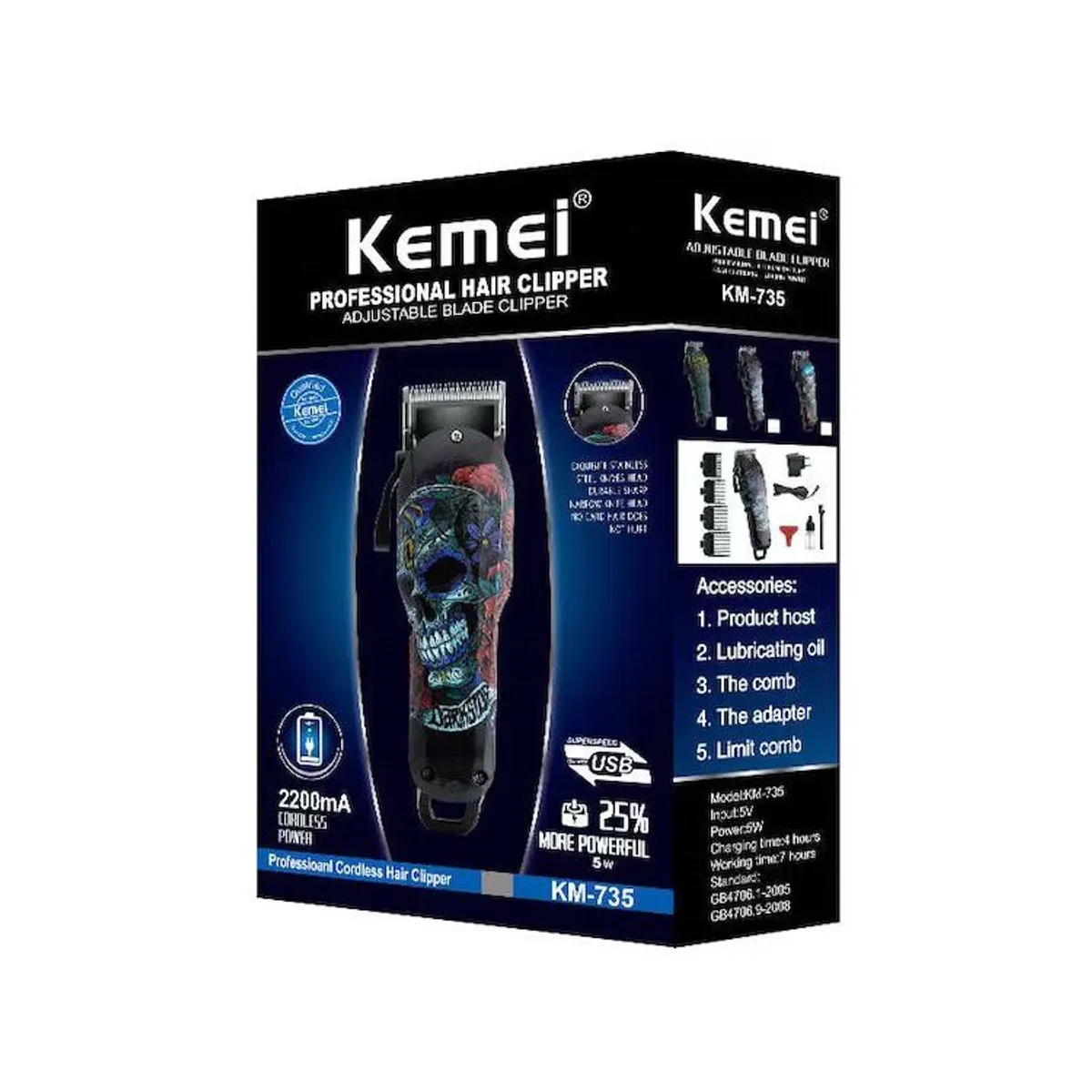 KEMEI - Máquina Cortadora de Cabello Profesional Inalámbrica Kemei 735