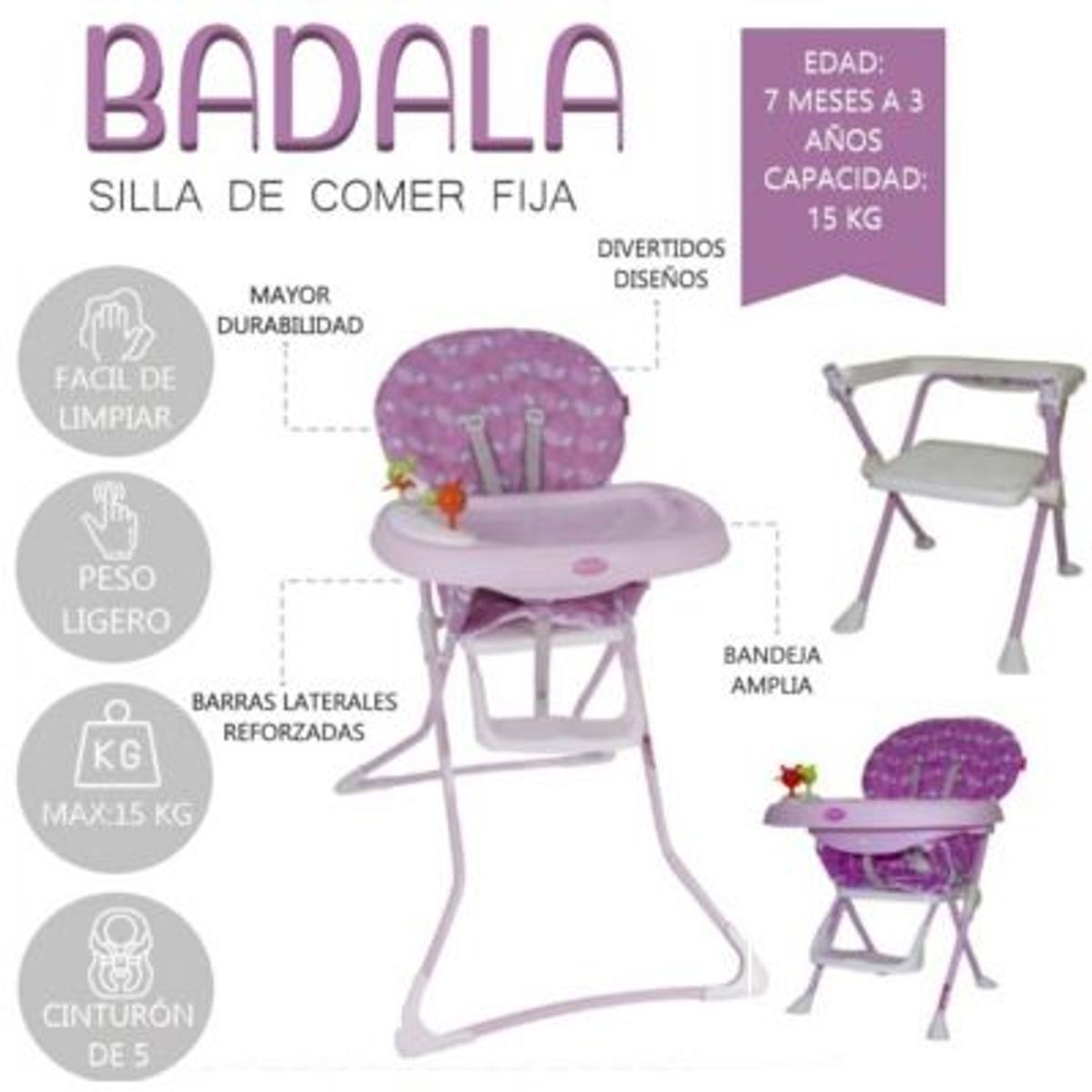 EBABY - Silla de comer  Plegable Badala 628 rosado