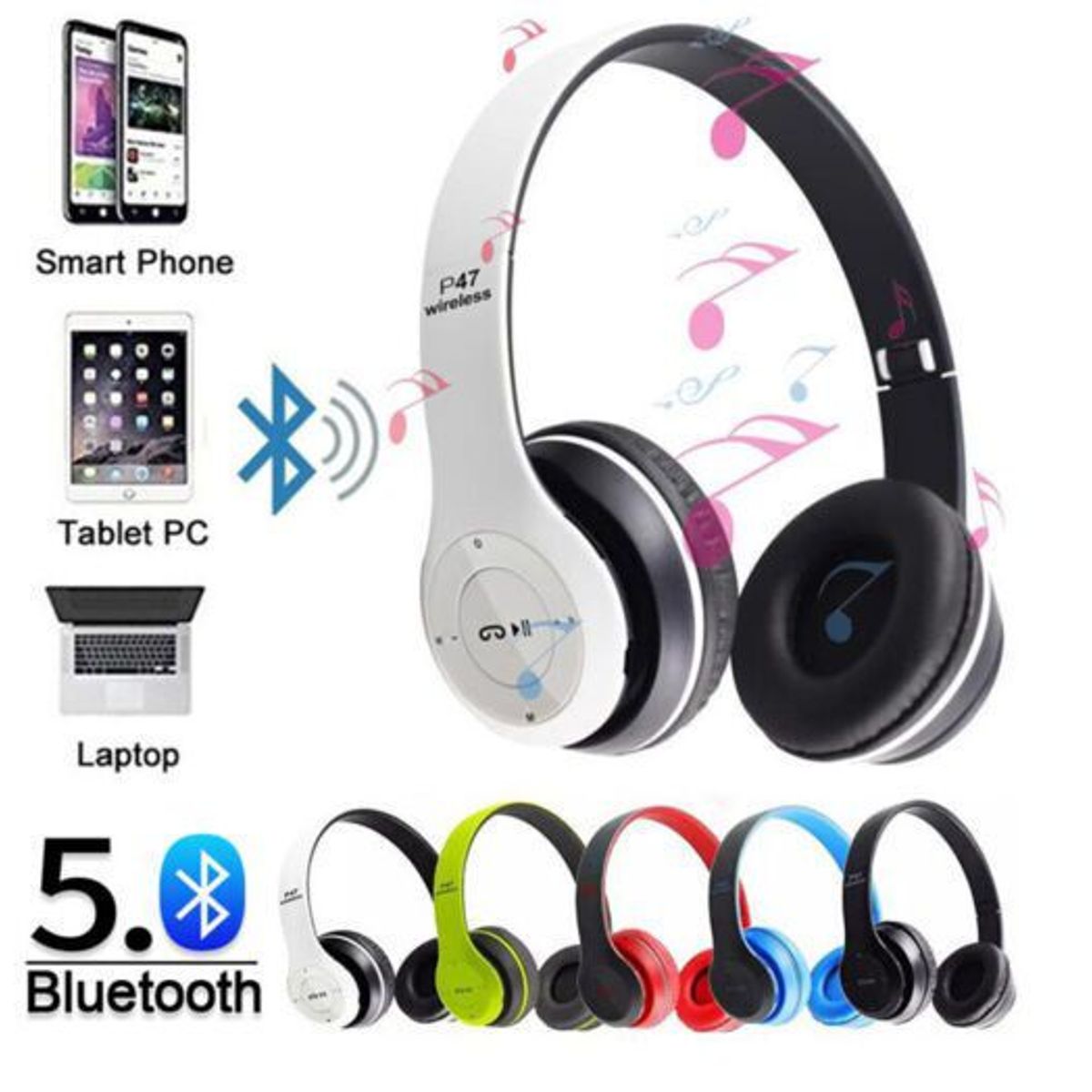 OEM - Audífonos P47 Bluetooth Deportivos para Ipad Tablet Teléfono - Blanco