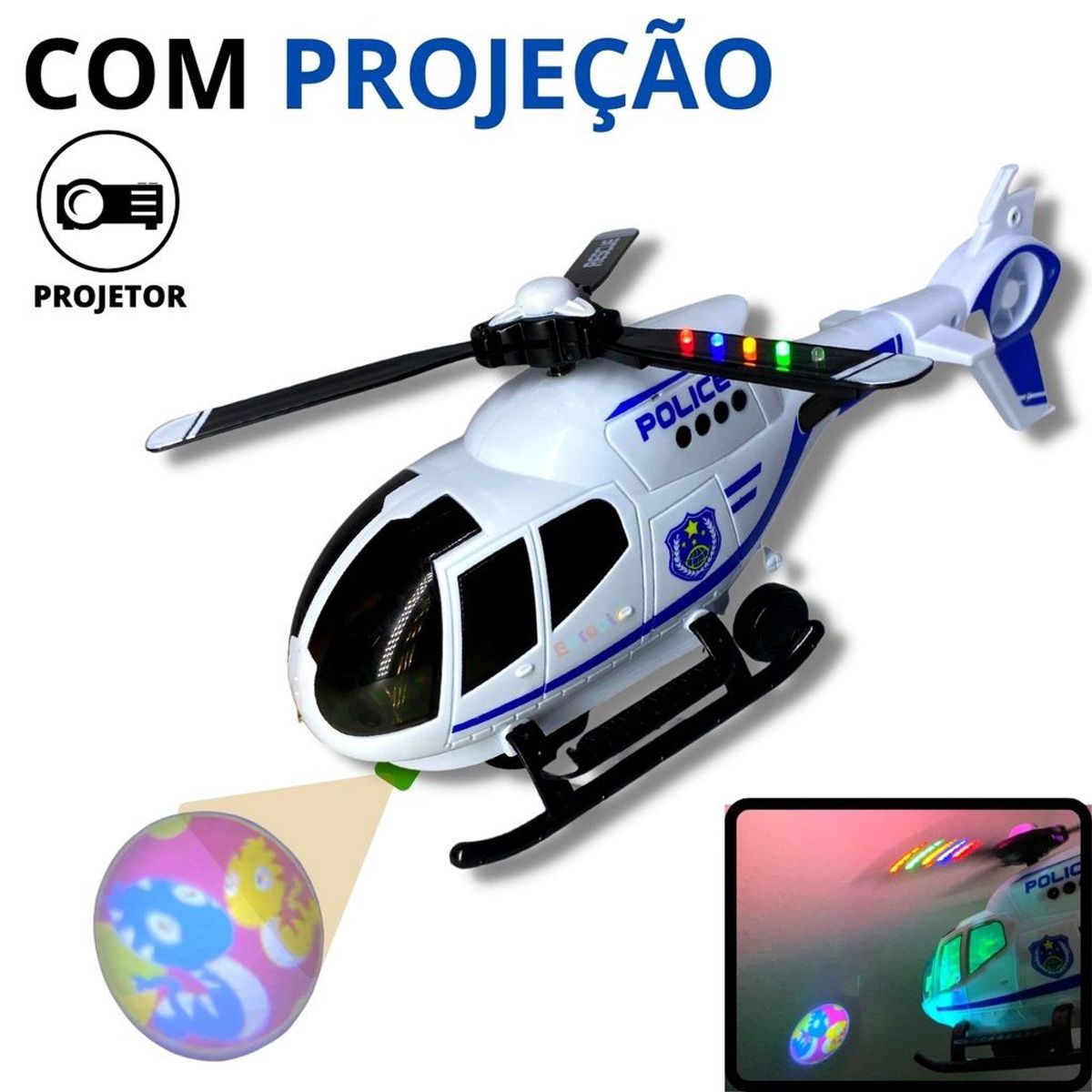 GENERICO - Helicóptero de Juguete Movimiento Sonidos Luces y Proyecta
