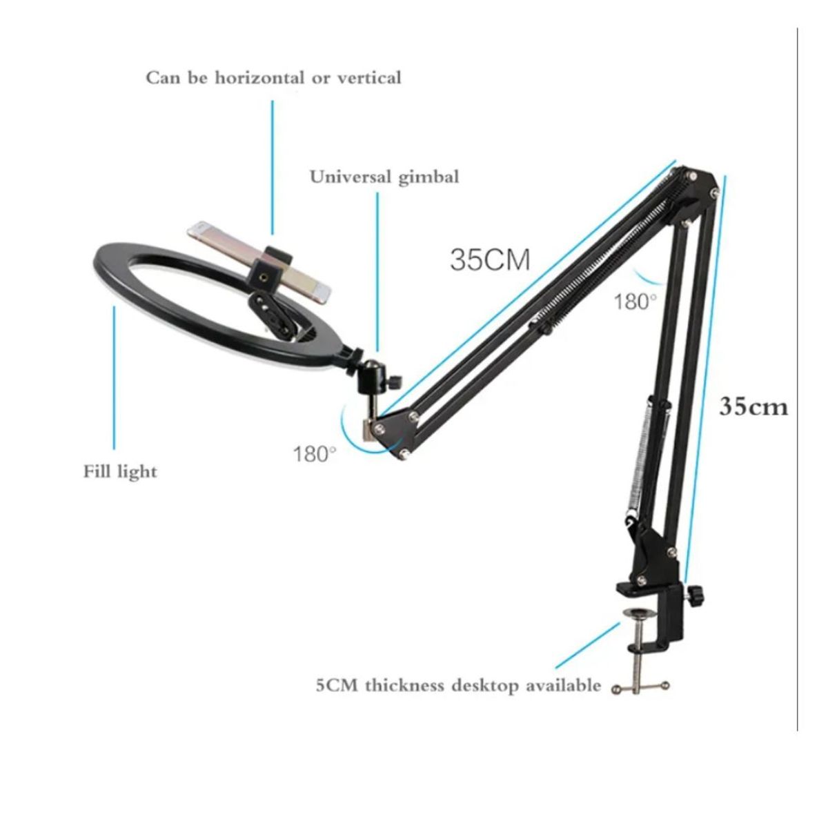 GENERICO - Aro anillo de luz led 26cm estudio fotográfico  brazo soporte