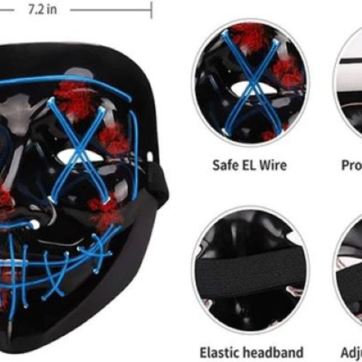 GENERICO - Mascara LED Naranja y Azul para halloween Incluye Pilas