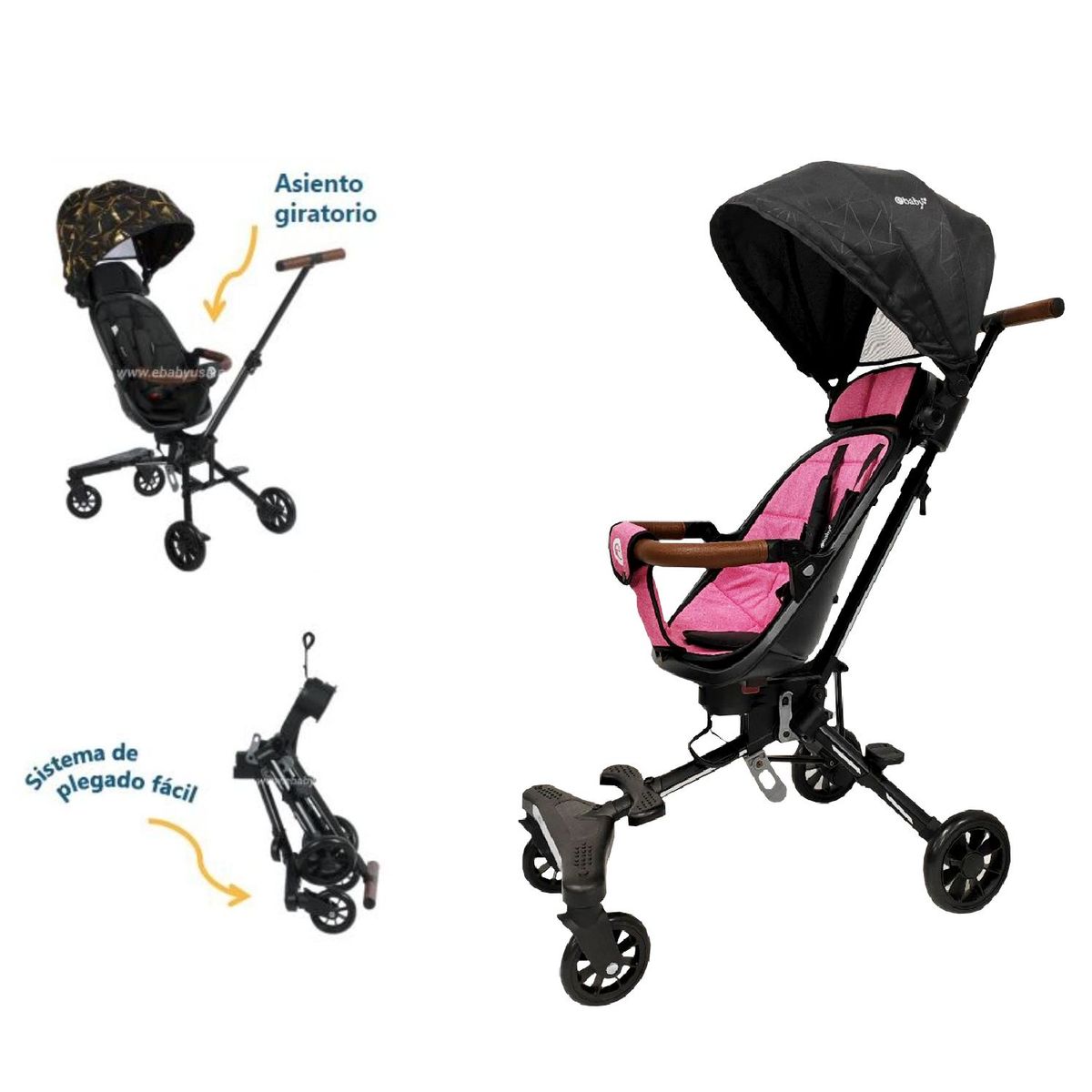 EBABY - Coche Plegable Asiento Giratorio Easy Travel  PortaBiberon