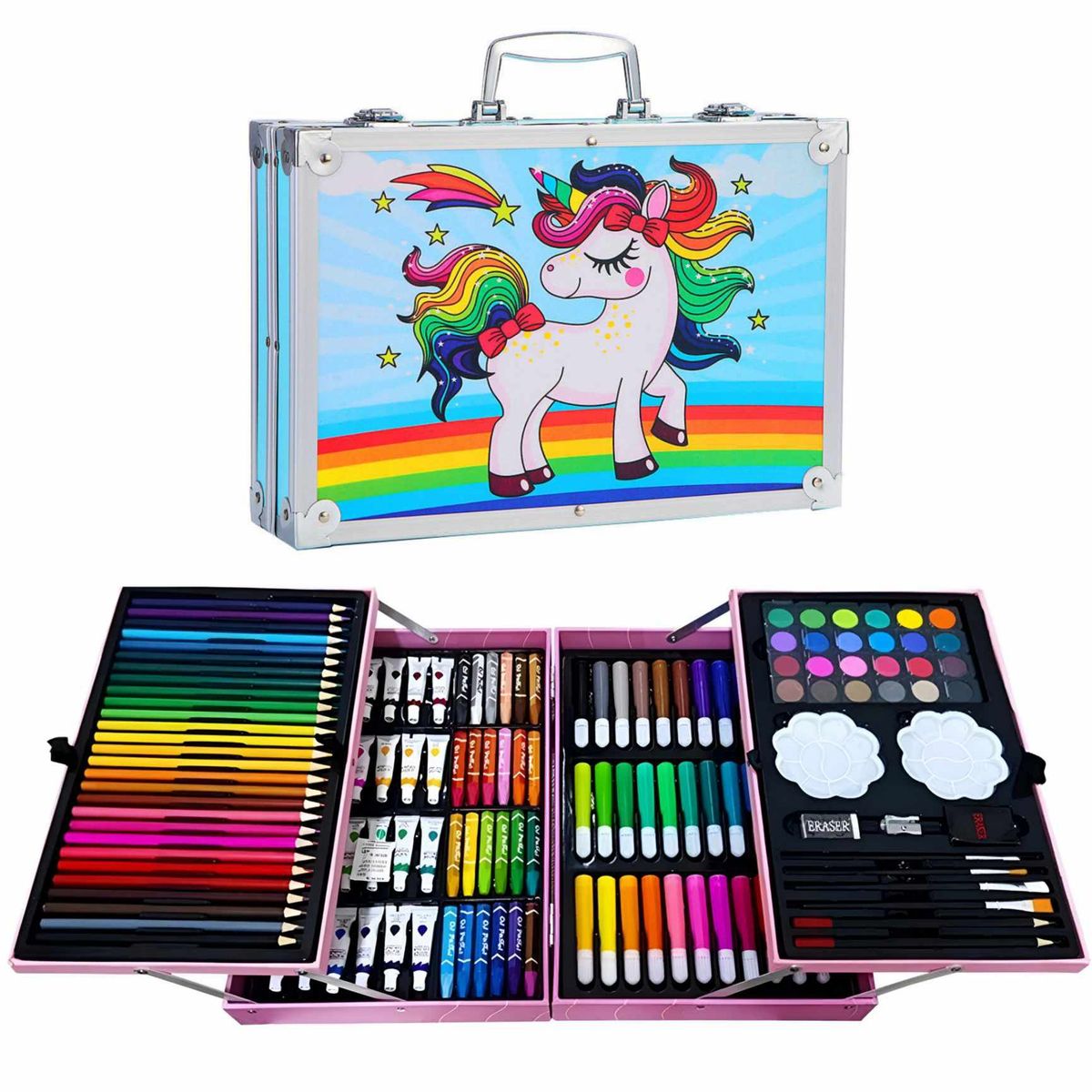 GENERICO - Set de Arte Maleta de Aluminio 145 Piezas unicornio