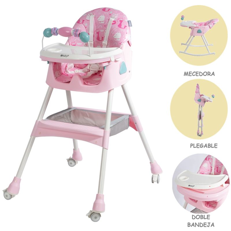 EBABY - Silla de Comer Dali con Respaldar y arco de Juego Rosado