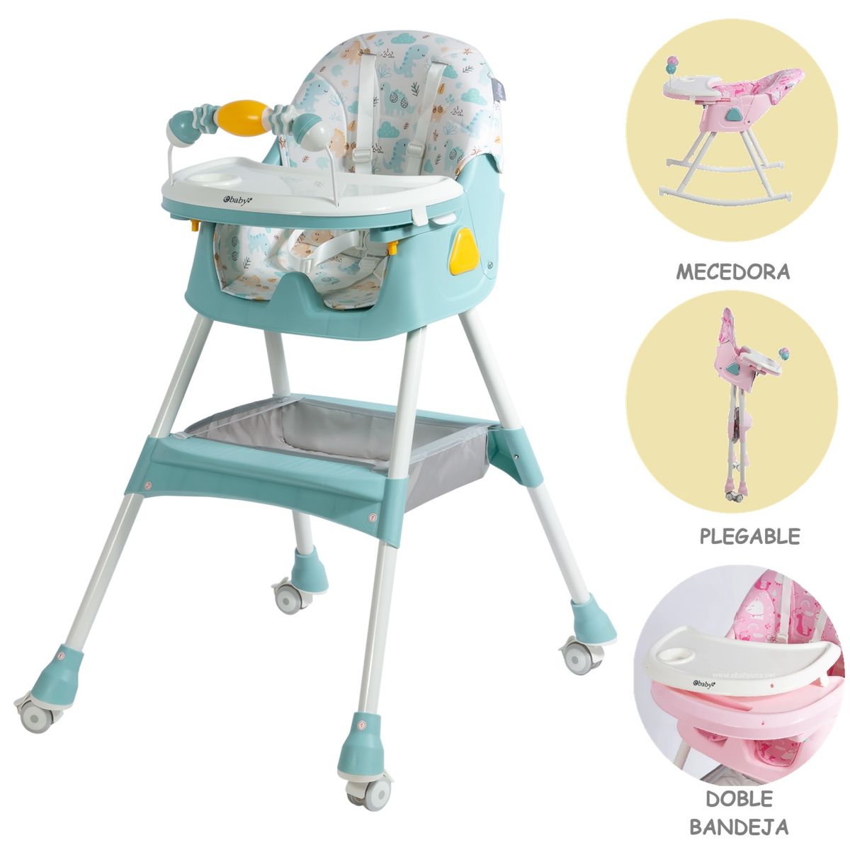 EBABY - Silla de Comer Dali con Respaldar y arco de Juego Verde
