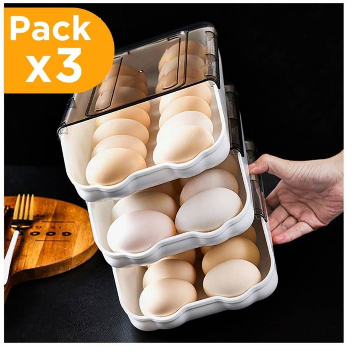 OEM - Porta Huevos de 3 Niveles Apilable Capacidad 42 Huevos