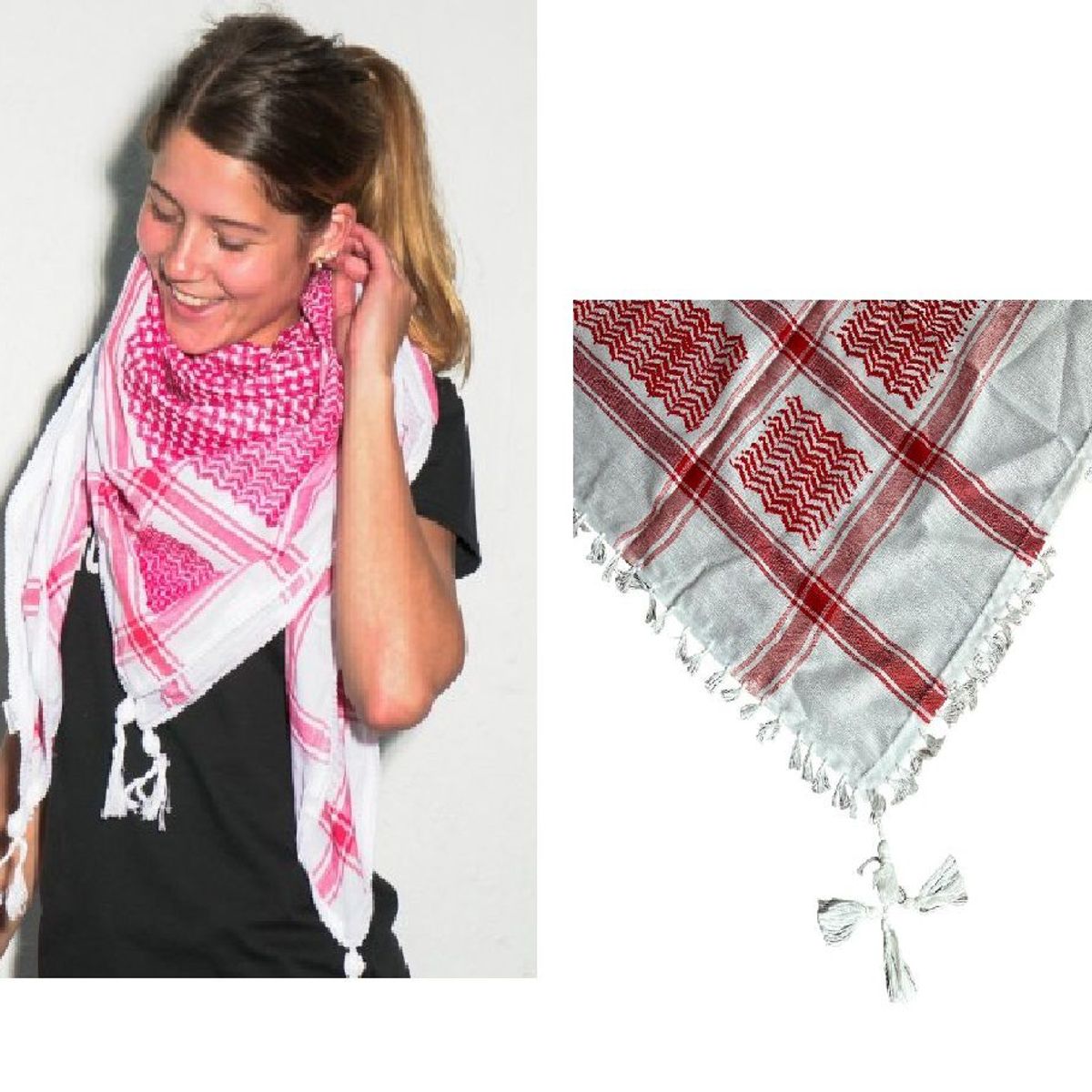 INDIAN - Bufanda cuadrada blanco con rojo_.