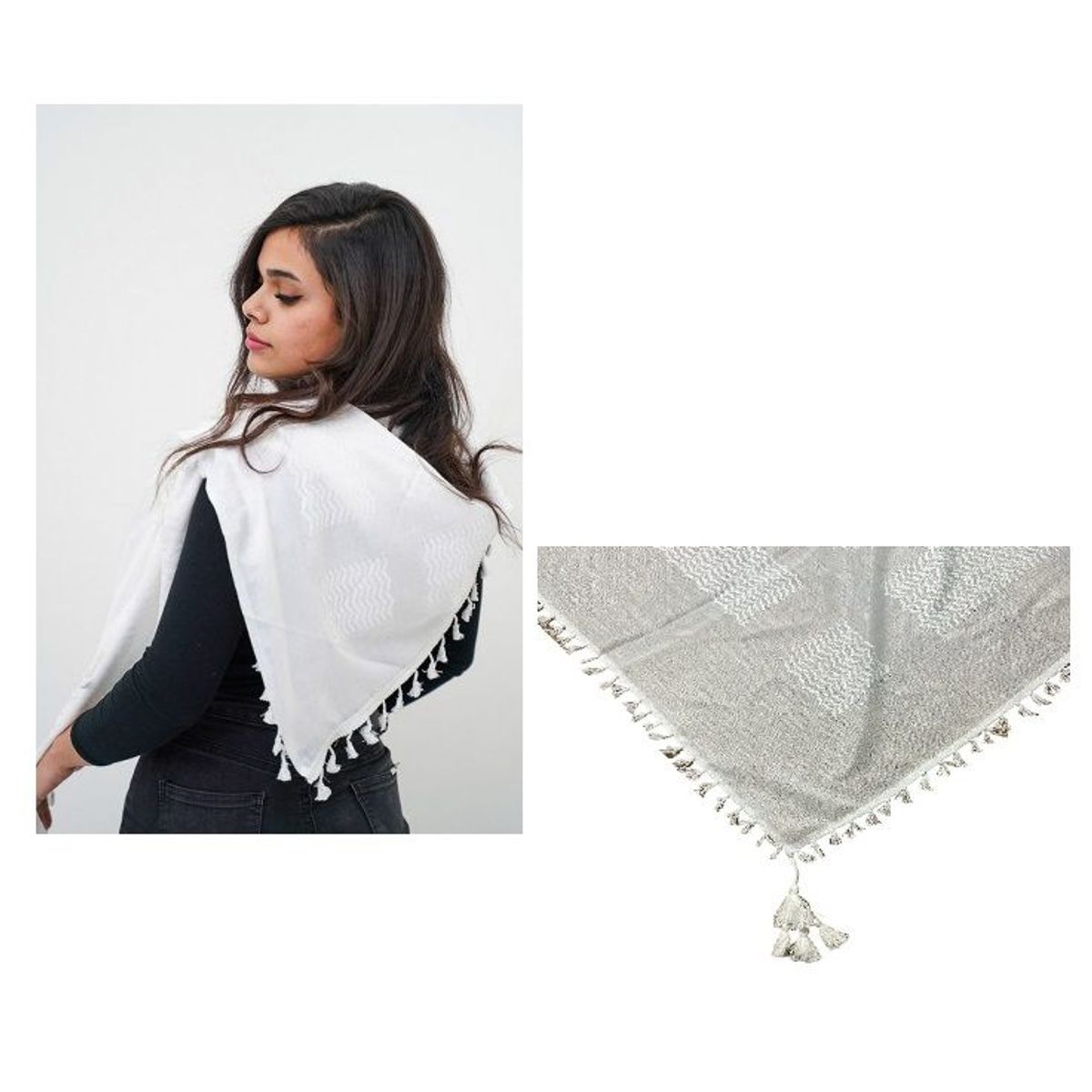 INDIAN - Bufanda  cuadrara blanco_.