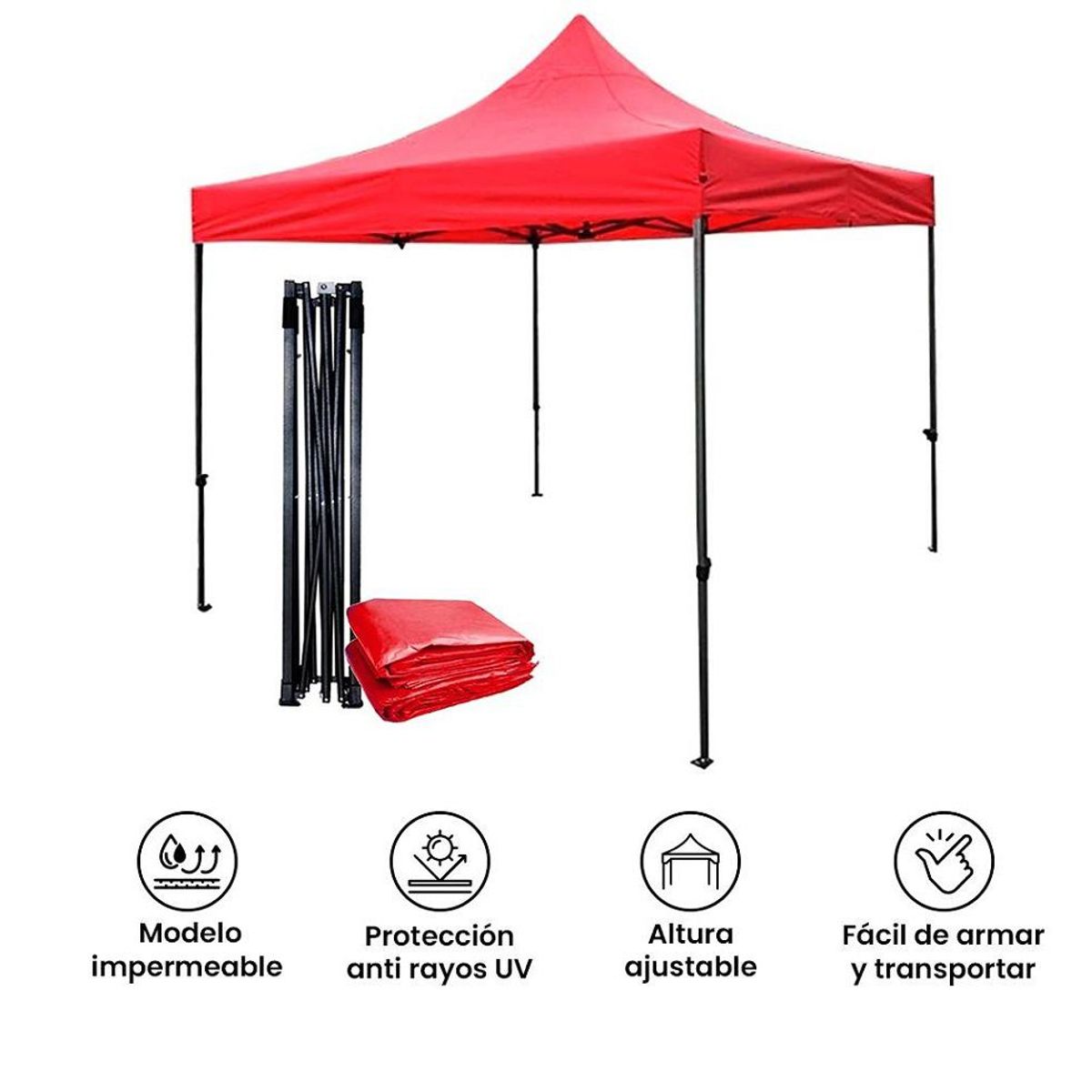 GENERICO - Toldo Plegable 3x 3 m Rojo Lona Impermeable