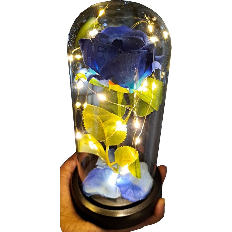 GENERICO - Rosa Eterna Cúpula Adorno Similar Rosa Real luz Led azul