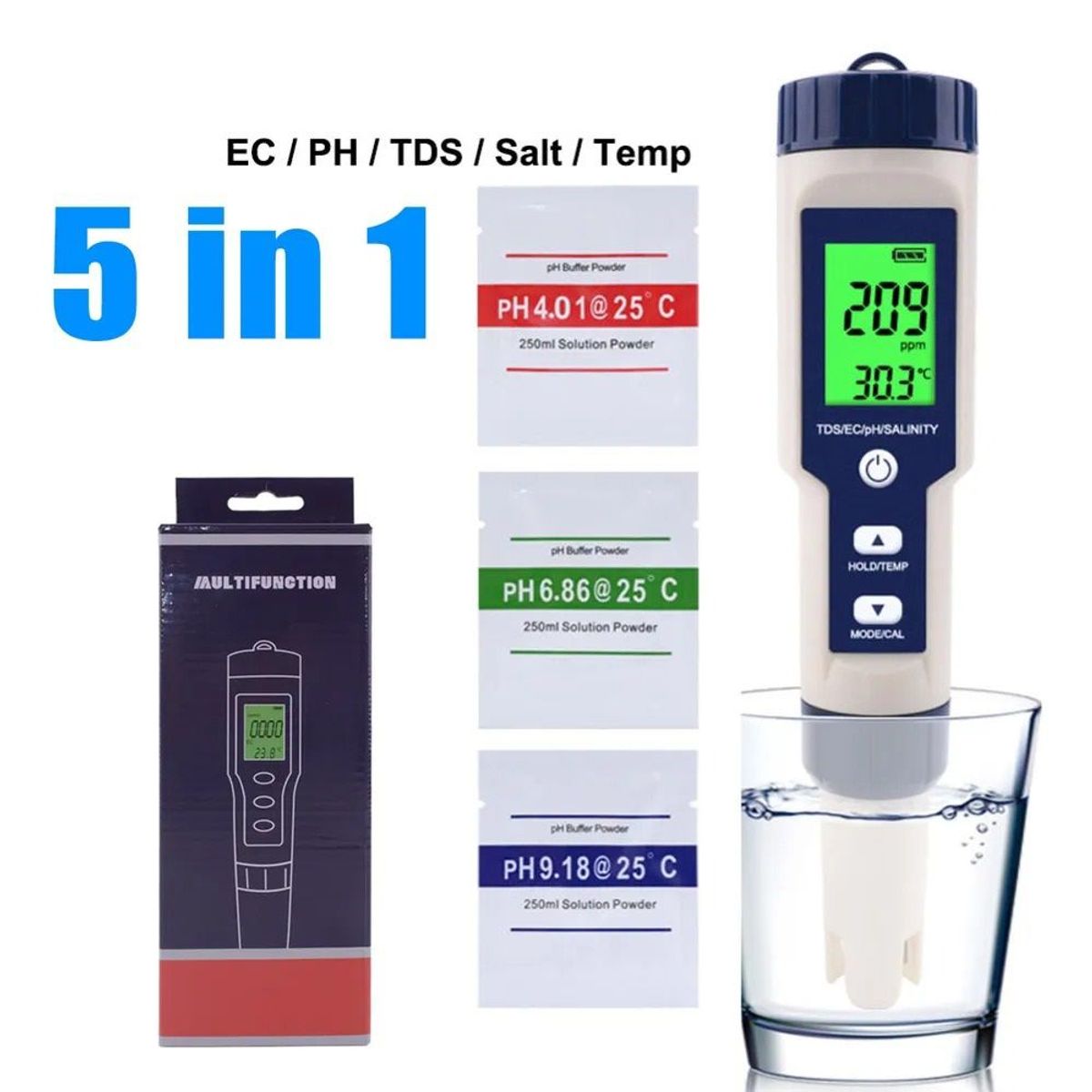 GENERICO - Medidor Digital 5 En 1 Tds Ec Ph Salinidad Temperatura Ofert
