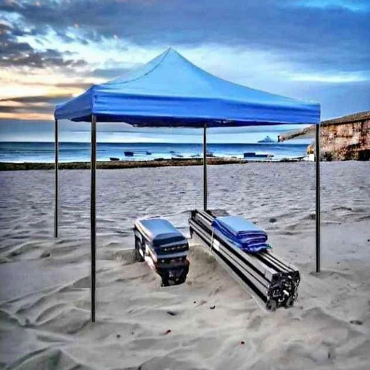 GENERICO - Toldo Plegable Azul 3x 3 m Lona Impermeable Azul