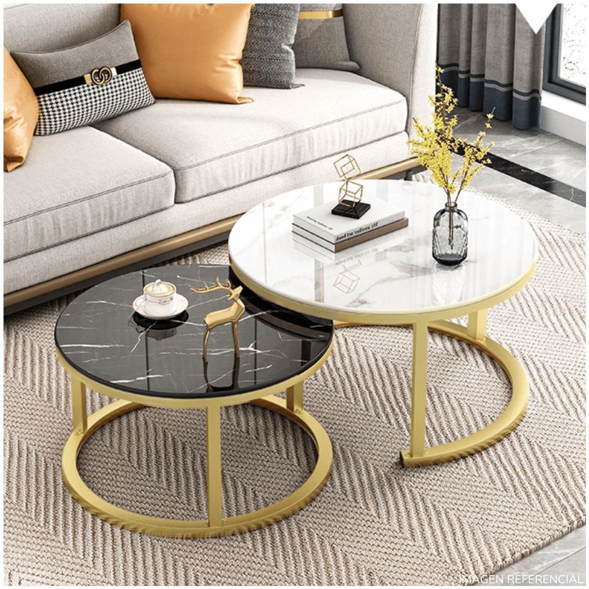 INSPIRA MARKET - Mesa de Centro, Auxiliar,  de Café Tablero Tipo Marmoleado Moderno