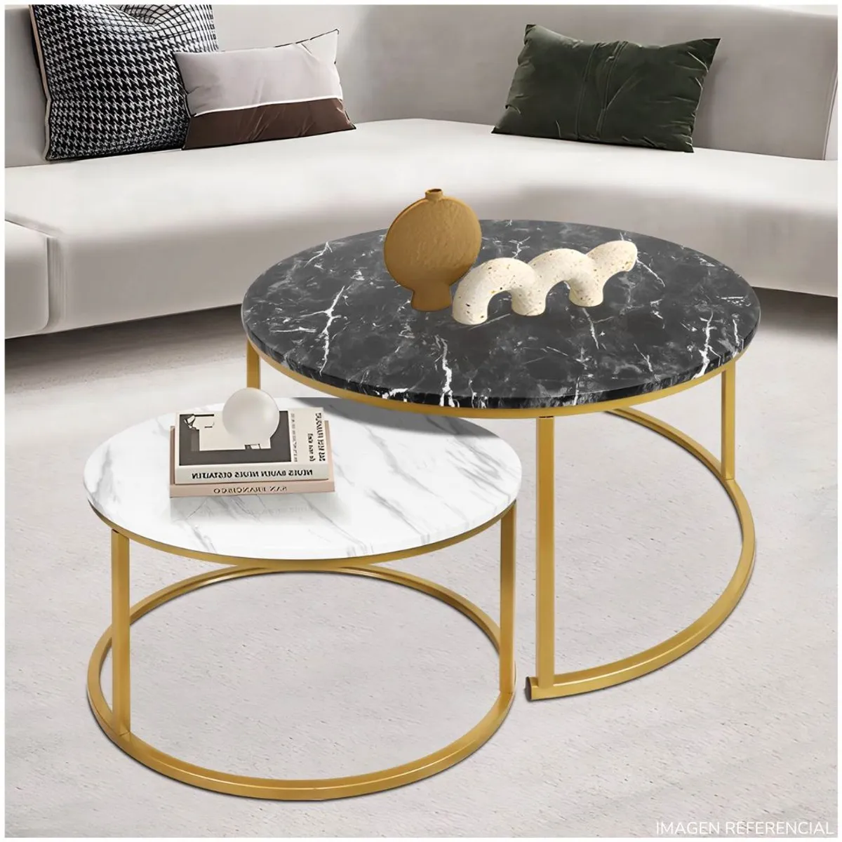 INSPIRA MARKET - Mesa de Centro, Auxiliar,  de Café Tablero Tipo Marmoleado Moderno